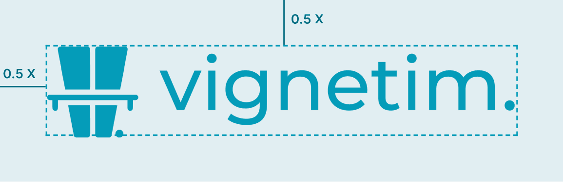 Dashed line = logo boundary · Shaded area = clear space